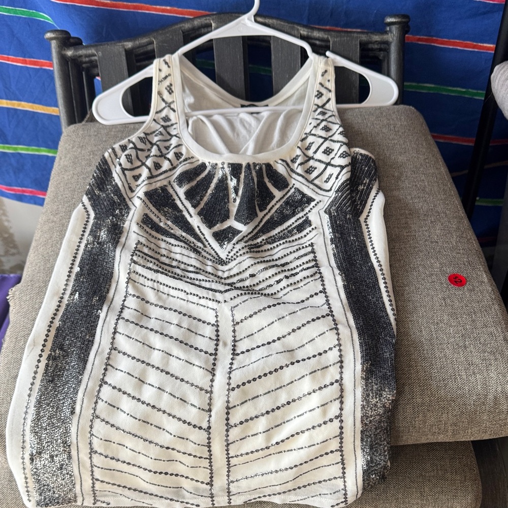 Express White and Black Sequin Top